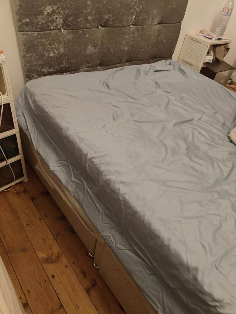 double divan, with 2 drawers, headboard and used mattress 