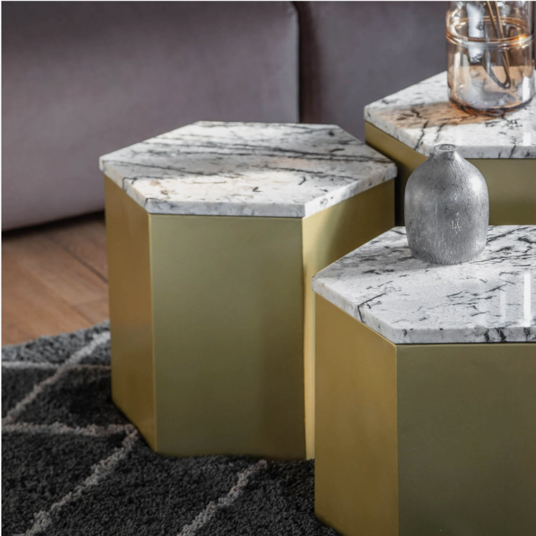 Gallery Interiors Lydden Side Table Gold Medium Real Marble 