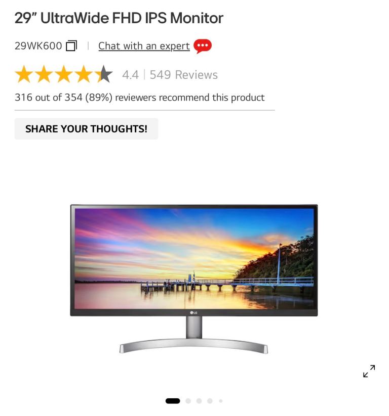 LG 29WK600 29" UltraWide FHD IPS Monitor – Good Condition