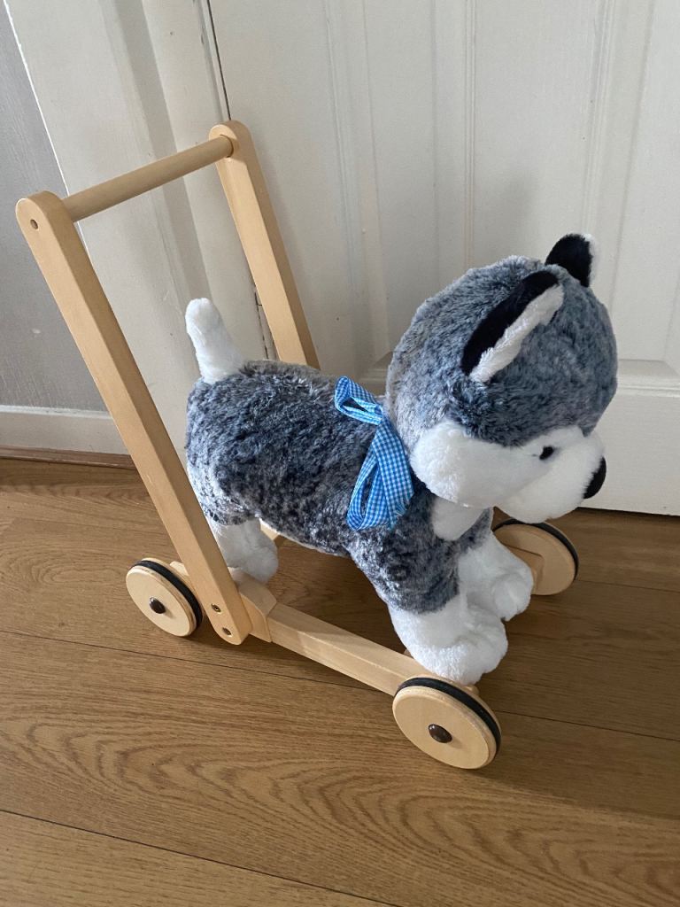 Wooden Baby Walker with Plush Husky Dog – As Good As New
