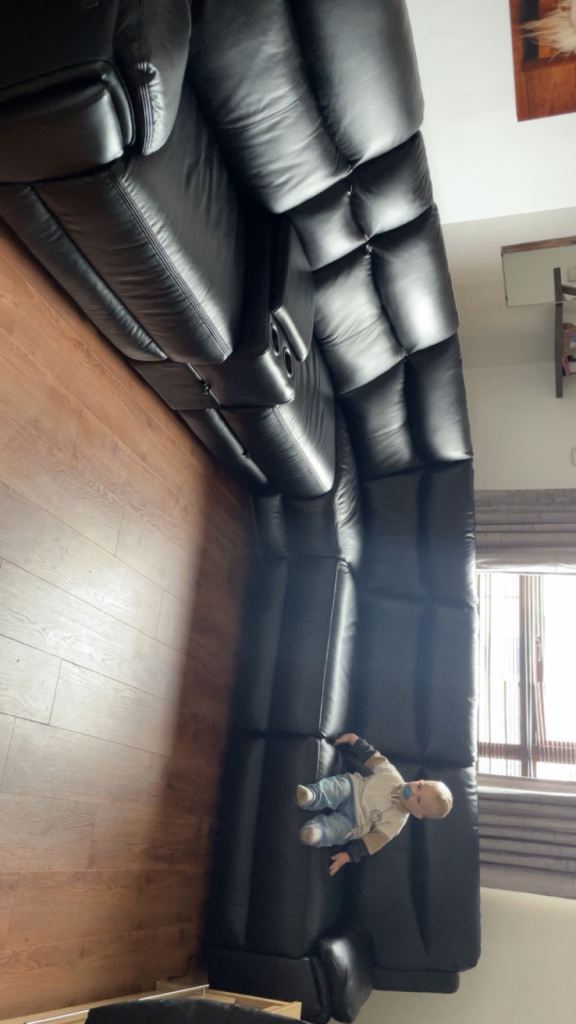 Dfs black leather corner couch 