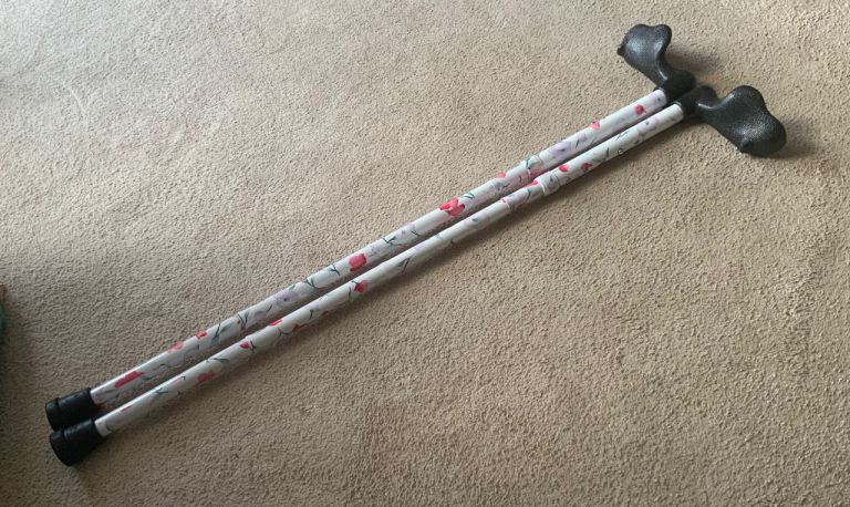 Pair of palm grip foldable walking sticks