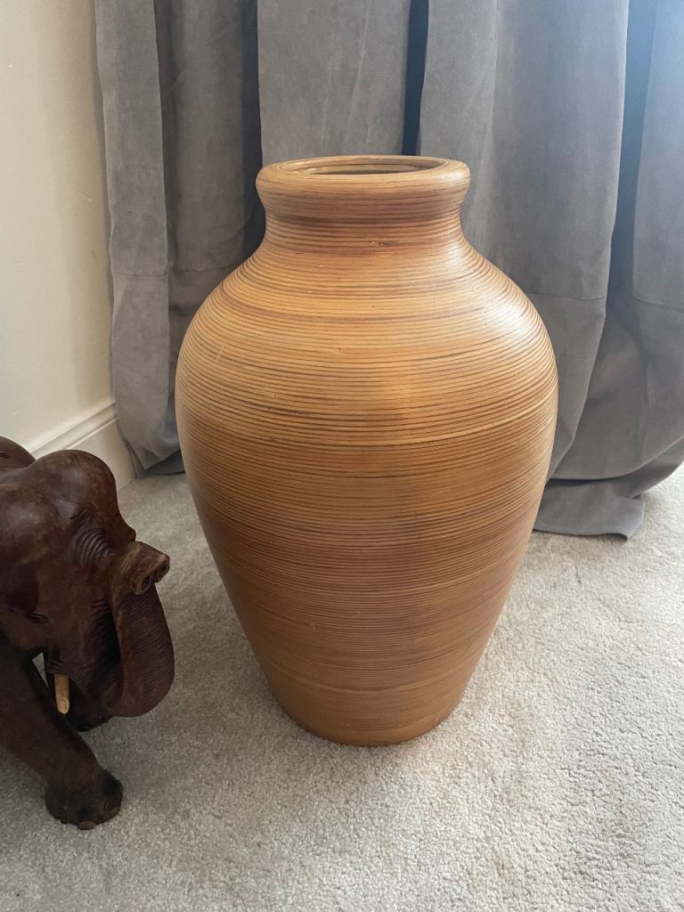 Large Vintage Bamboo Wrapped Floor Vase