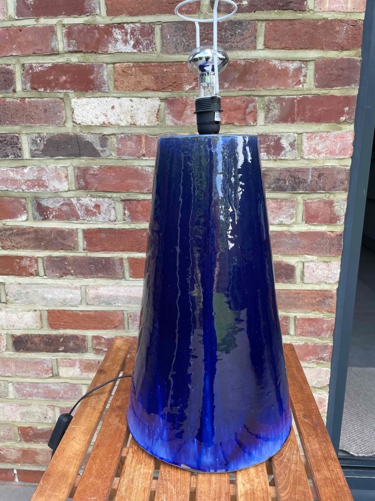 image for Oversized glazed blue ceramic lamp base (no lampshade) 