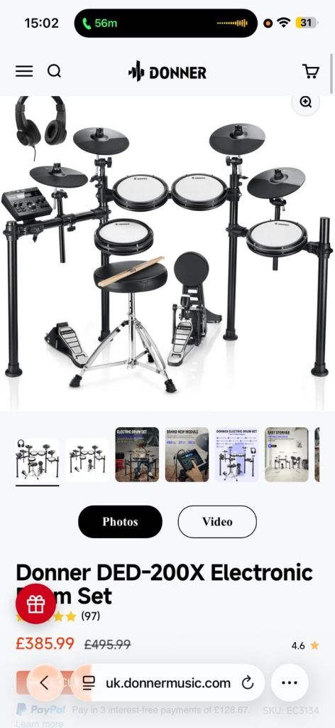 Donner DED-200X Electronic Drum Kit with Mesh Pads – NEW