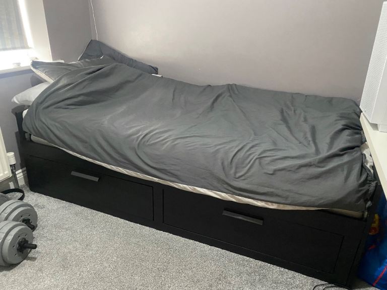 BRIMNES Day-bed w 2 drawers/2 mattresses, black, 80x200 cm Used bed