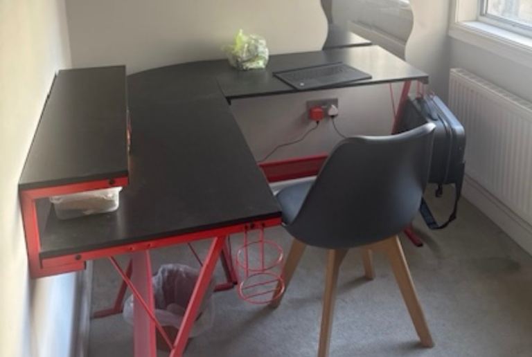 Black Corner Desk with Red Frame – Good Condition