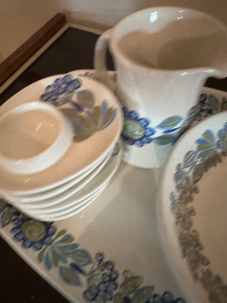 Vintage Ceramic Dinnerware Set - Blue and Green Floral Pattern