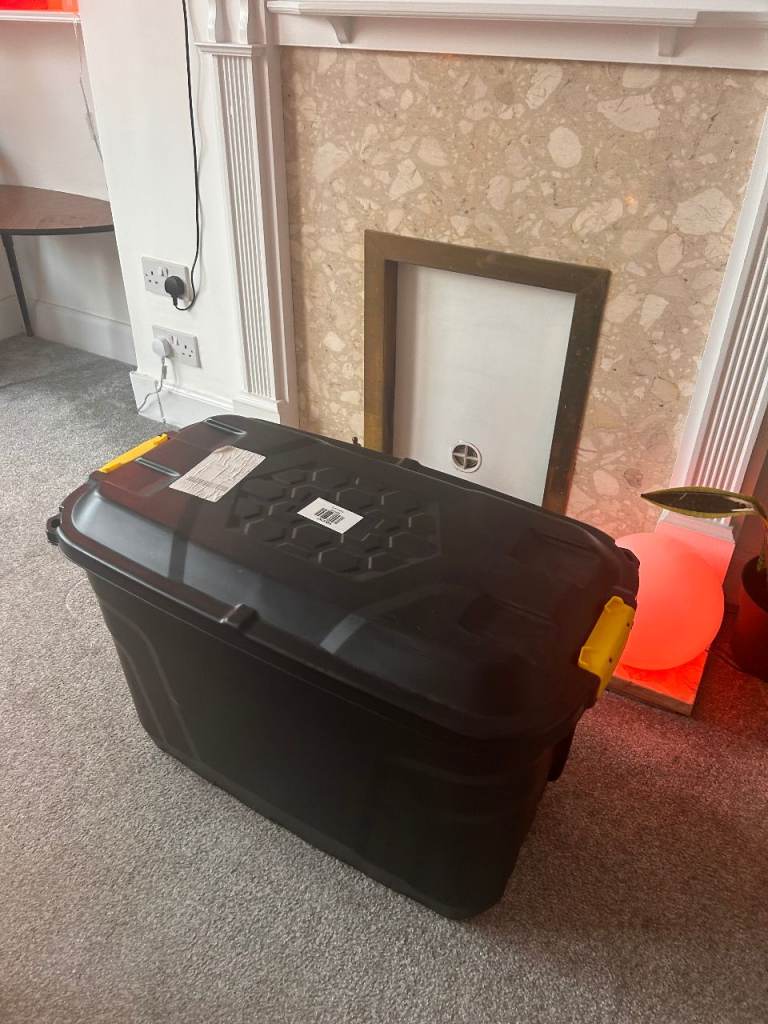 Four Heavy Duty Wheeled Plastic Storage Trunks - Black