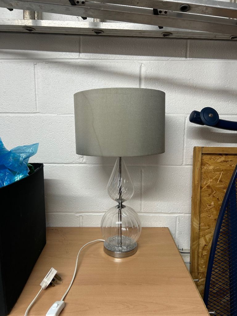Clear Glass Base Table Lamp with Grey Shade