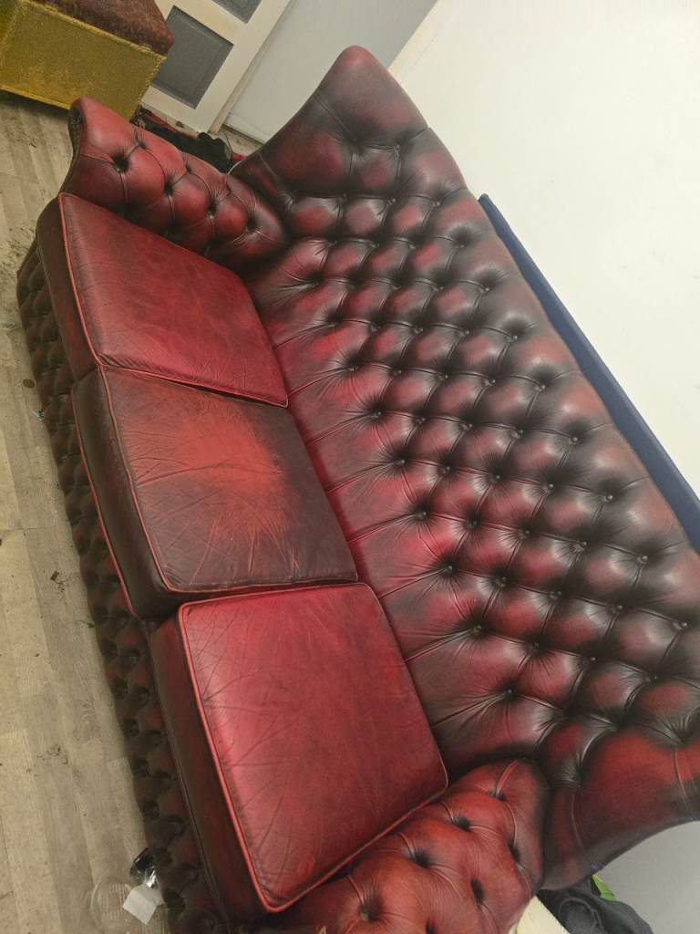 Ox blood vintage chesterfeild sofa and chair high back