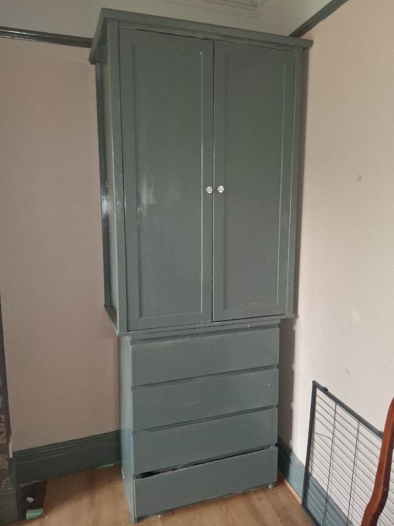 GREY REAL WOOD CUPBOARD & DRAWERS 2 PIECE SET GOOD CONDITION