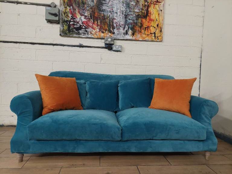 Loaf Crumpet medium sofa in tealblue clever velvet RRP £2595