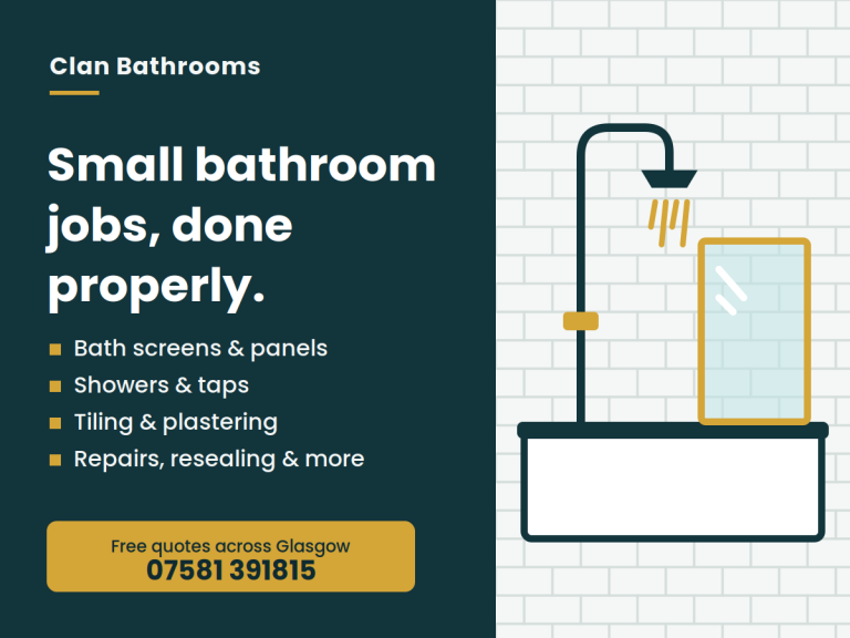 Bathroom Repairs & Small Jobs Glasgow – Screens, Showers, Taps, Tiling, Plastering