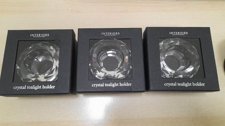 Cut glass tea light holders x 3