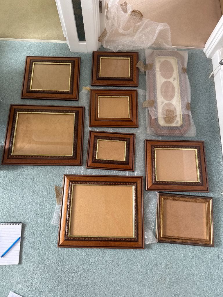 Job Lot: 8 Wooden & Gold Photo Frames - Various Sizes