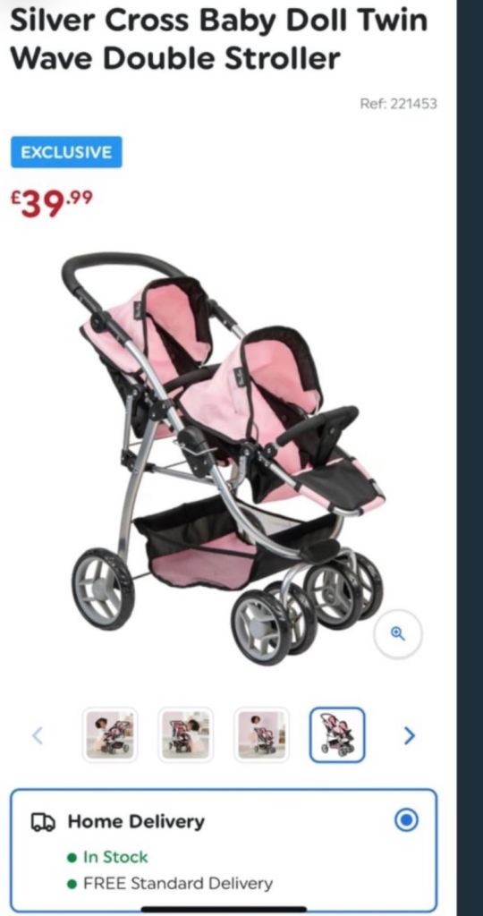 Silver Cross Wave Pink Dolls Tandem Pram – Like New