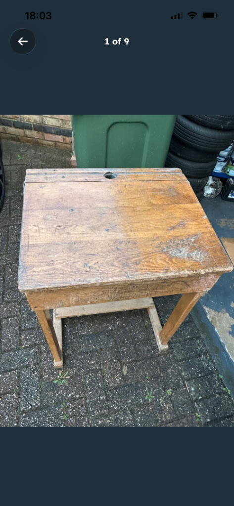 Vintage Wooden School Desk with Lift-Up Top – Fair Condition