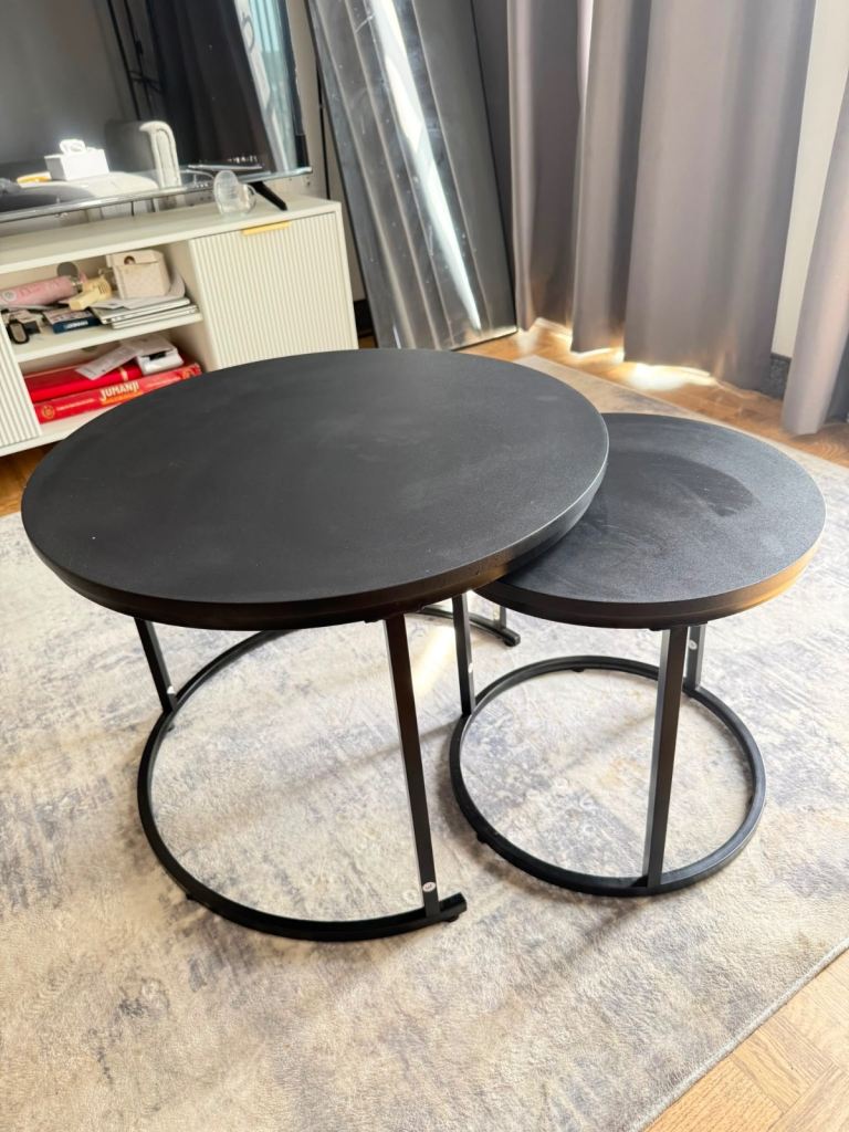 Set of 2 Black Round Nesting Coffee Tables – Good Condition