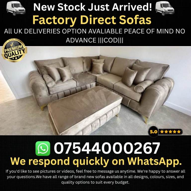 New Corner Sofa with Cushions  – Brown Velvet