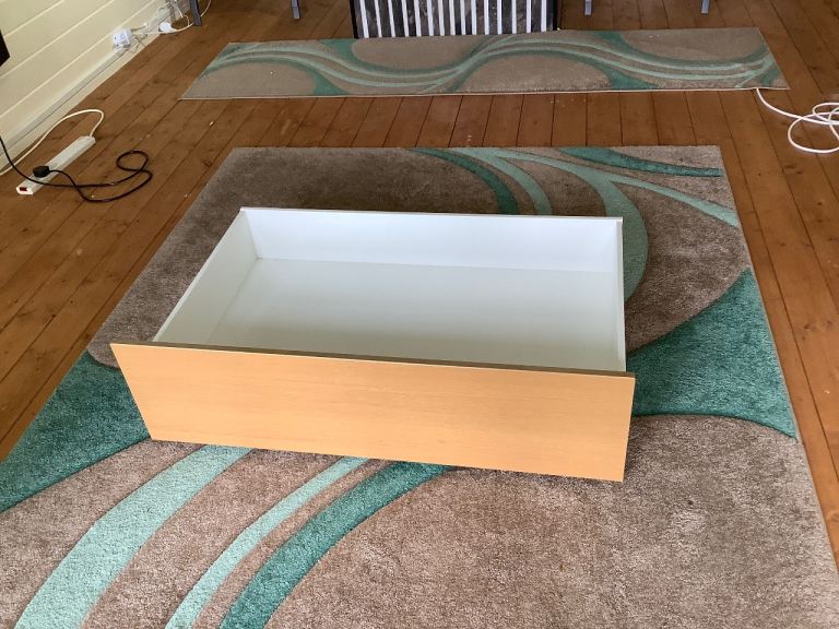 Under bed storage boxes in white with oak colour front