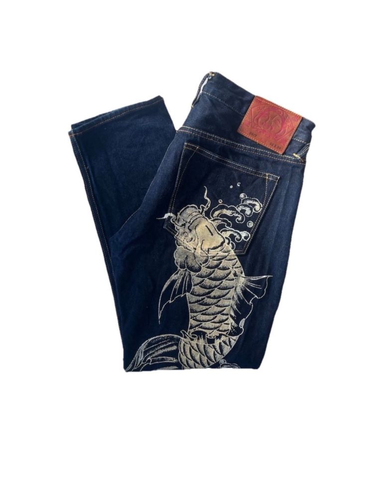 Rare Evisu Raw Selvedge Japanese Denim Hand Painted Koi Jeans W32 L30 Indigo