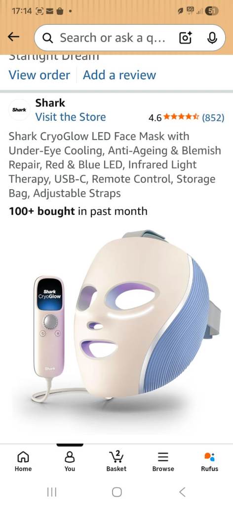 Shark CryoGlow LED Face Mask - Starlight Dream, NEW