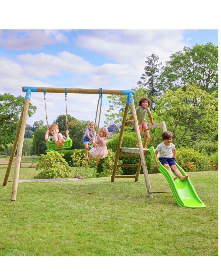 TP Wooden Double Swing Set, Glider and Slide