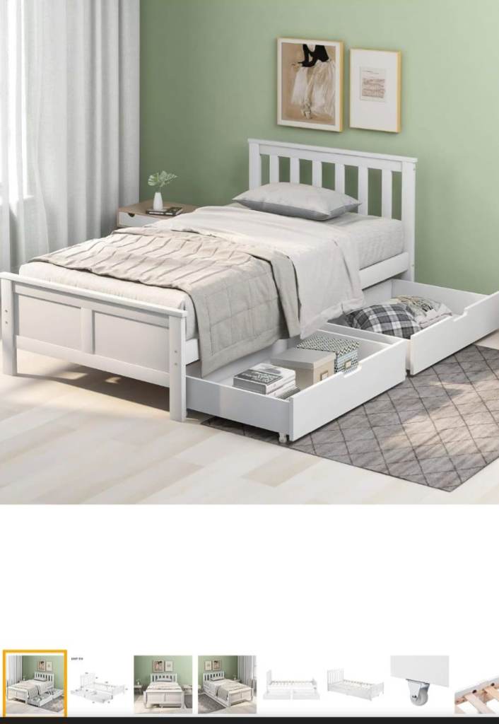 image for Brand New Unopened Single Wooden Solid White Storage Ded Frame.