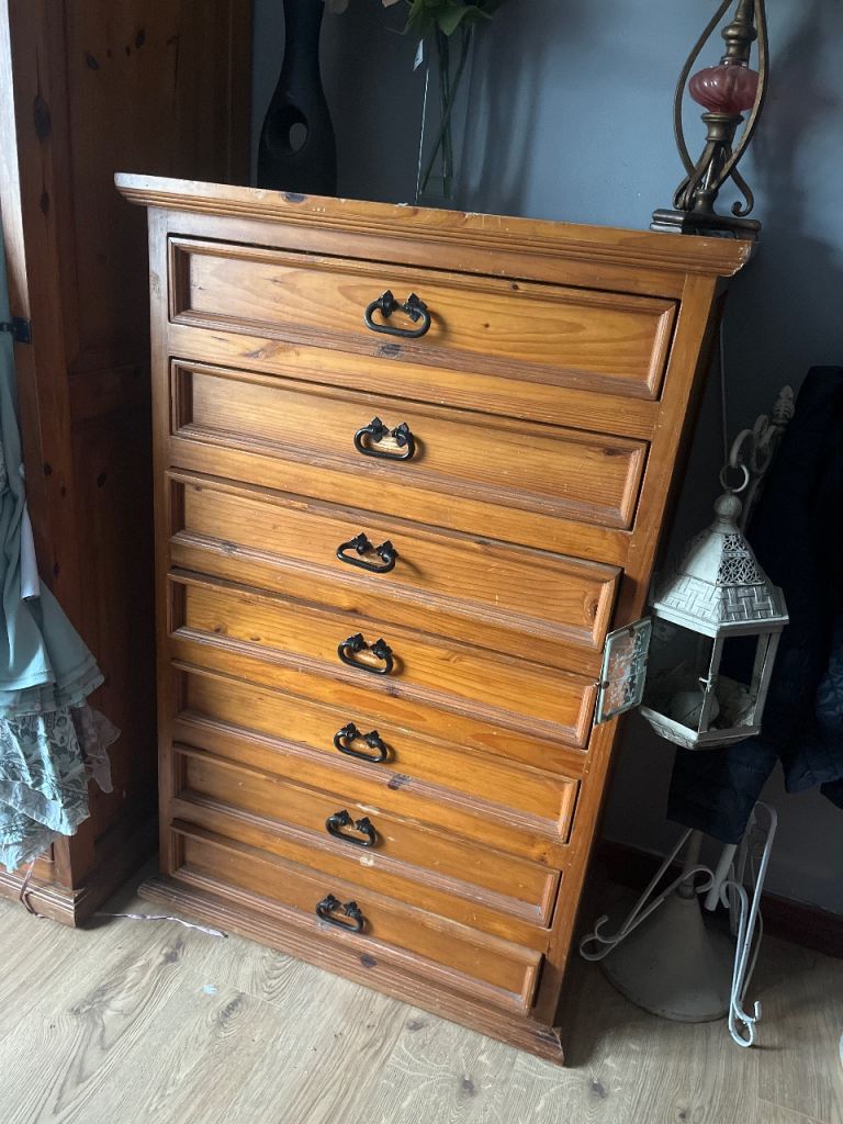 Solid Wood Chest of Drawers with Black Handles