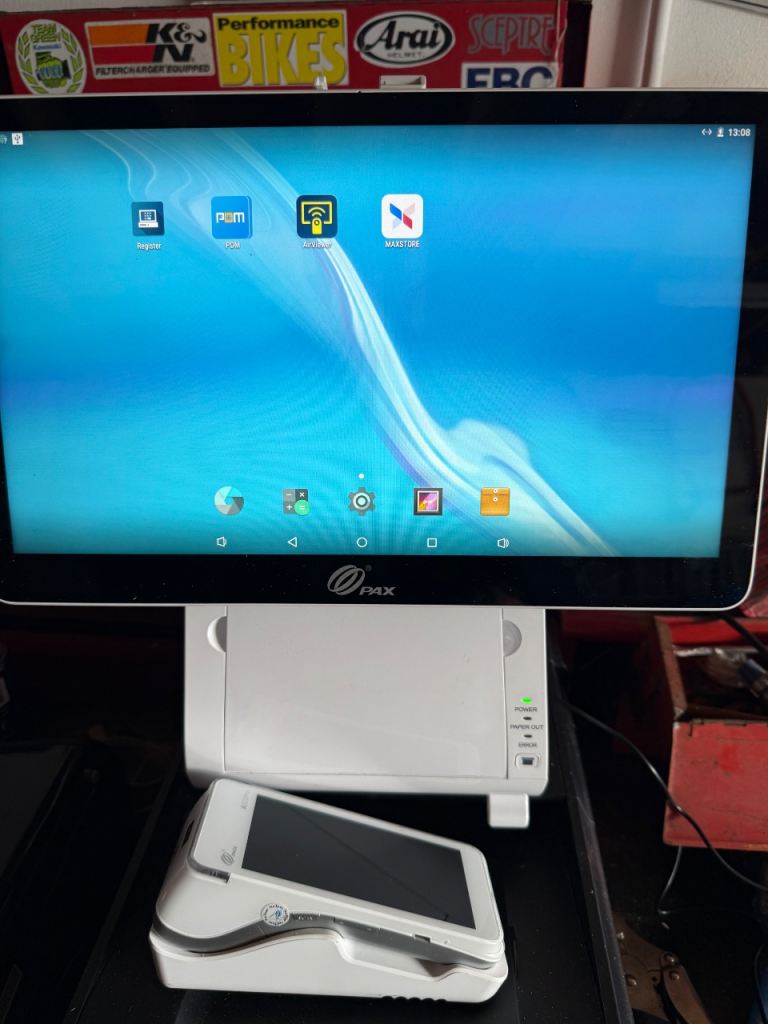  pax till with reader dell computer with monitor two printers coffee machine 