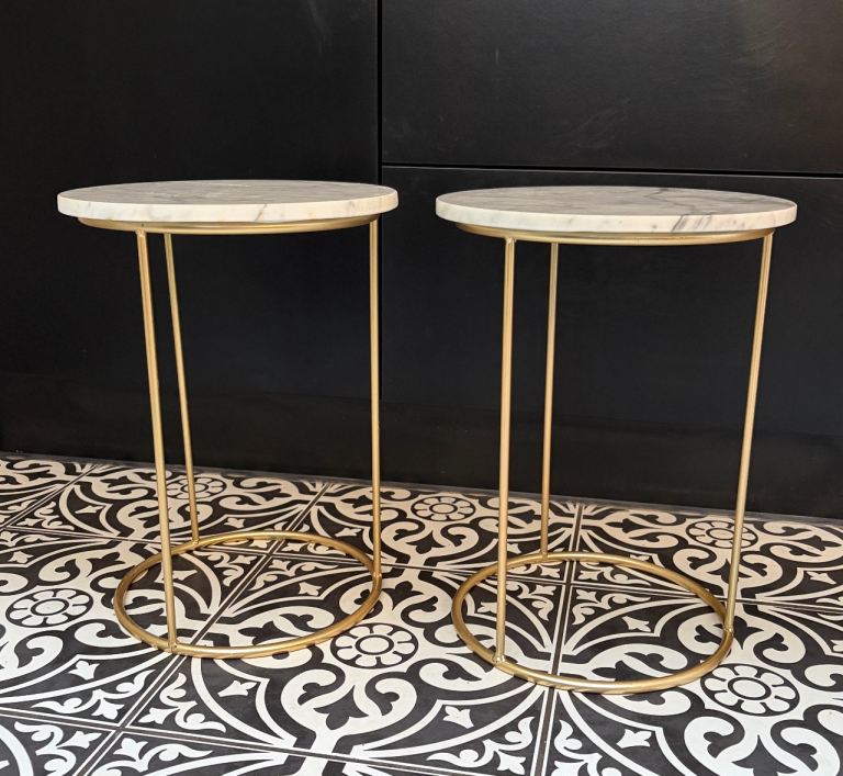 2 marble top side tables 