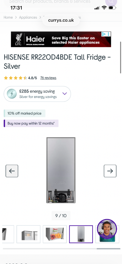 HISENSE RR22OD4BDE Tall Fridge - Silver