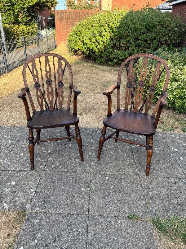 Pair of Draught back Windsor carver chairs (nationwide delivery available)