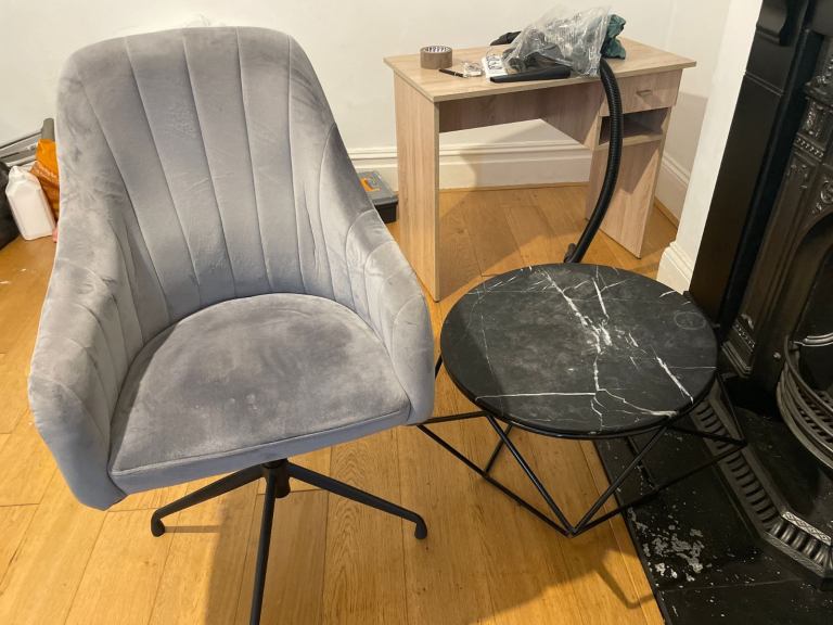Velvet chair and marble table 