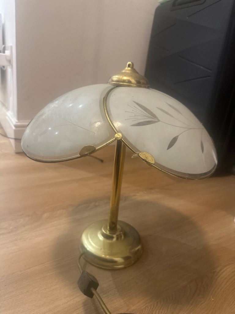 Small Gold Table Lamp with Frosted Glass Shade
