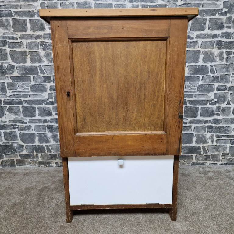 Vintage Wooden Bedside Cabinet with Cupboard and Drop-Down Door
