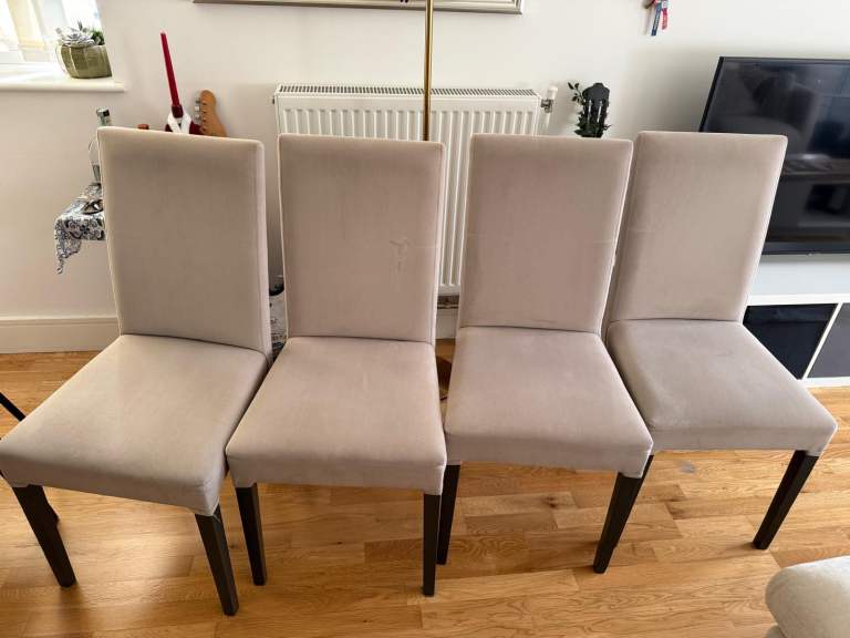 Set of 4 Dining Chairs – Beige Fabric, Fair Condition