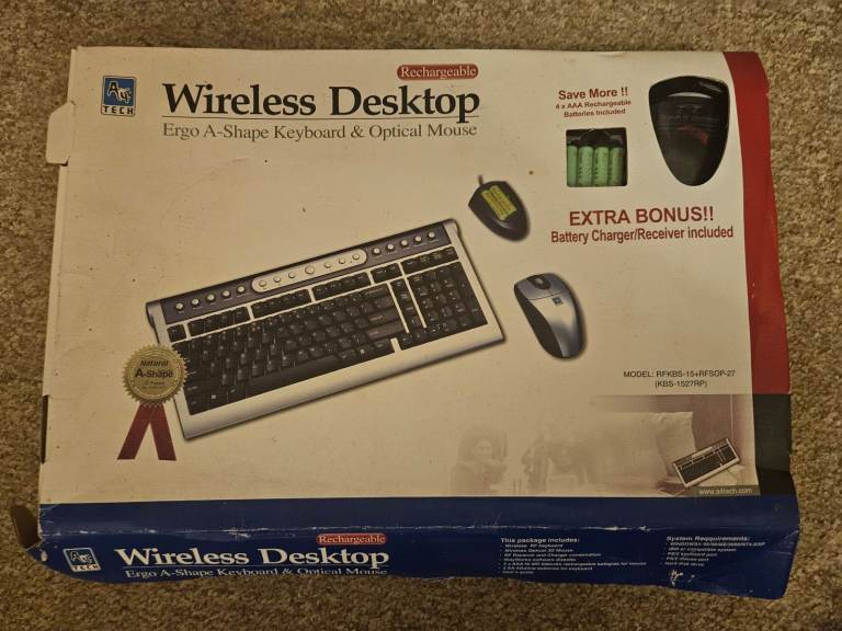 Tech Wireless Desktop A-Shape Keyboard and Optical Mouse Kit RFKBS-15+RFSOP-27