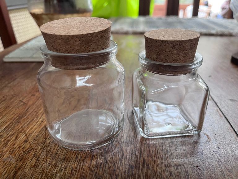 Glass jars with cork lids