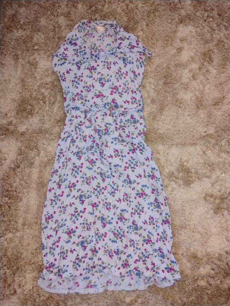 Floral Summer Dress, Light Blue with Pink & Blue Flowers