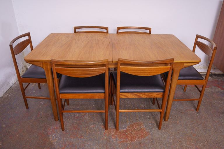 McIntosh mid-century teak double extending dining table with 6 chairs 