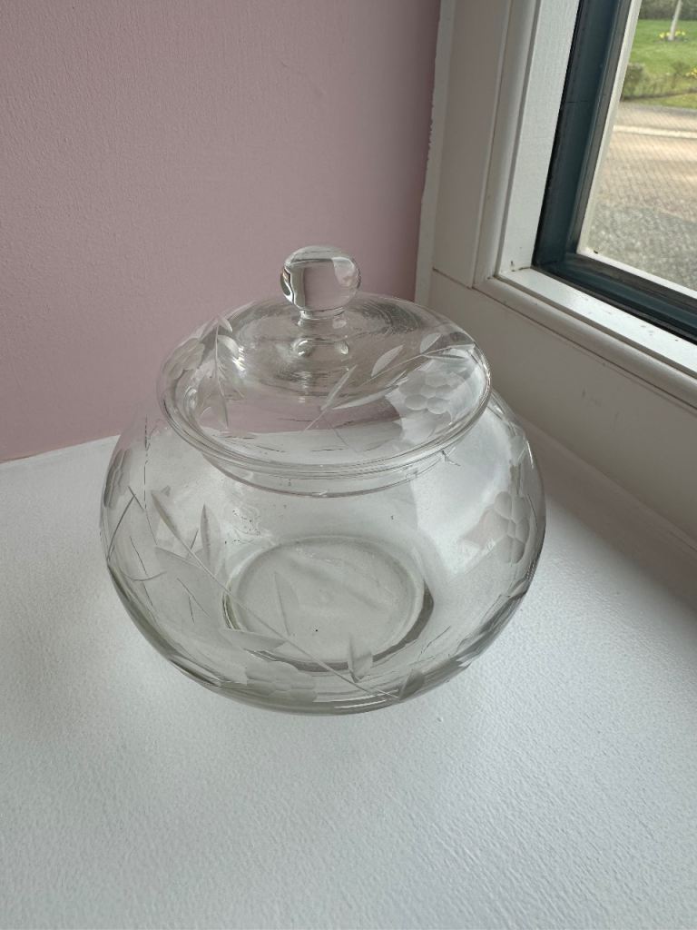 Antique floral glass dressing table dish 
