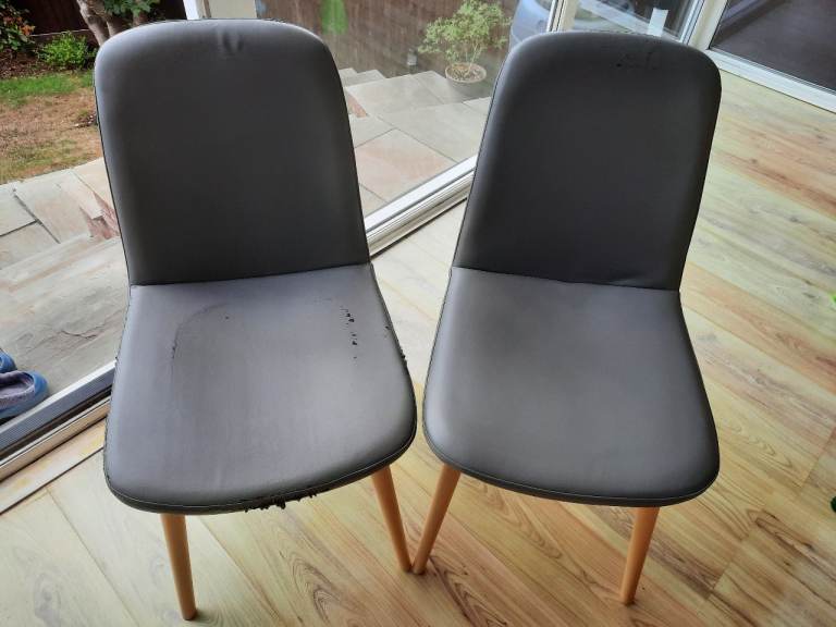 Pair of Grey Dining Chairs with Wooden Legs 