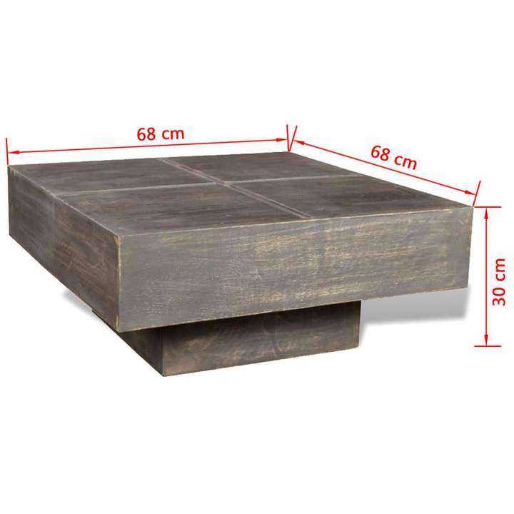 Solid Mango Wood Coffee Table – Dark Brown Rustic / Industrial Style