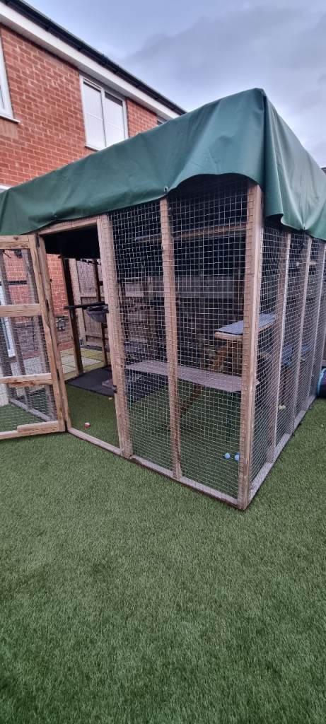 Cat Aviary  Free-standing 9ft long x 6ft wide x 6ft high, with a black waterproof roof