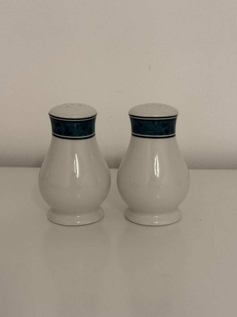 Pair of white & teal banded pattern Fine Bone China Salt & Pepper ...
