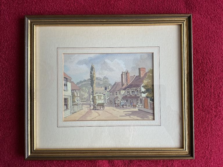 Framed Watercolour Painting by Joy Codd - Village Scene -Hare Street Romford