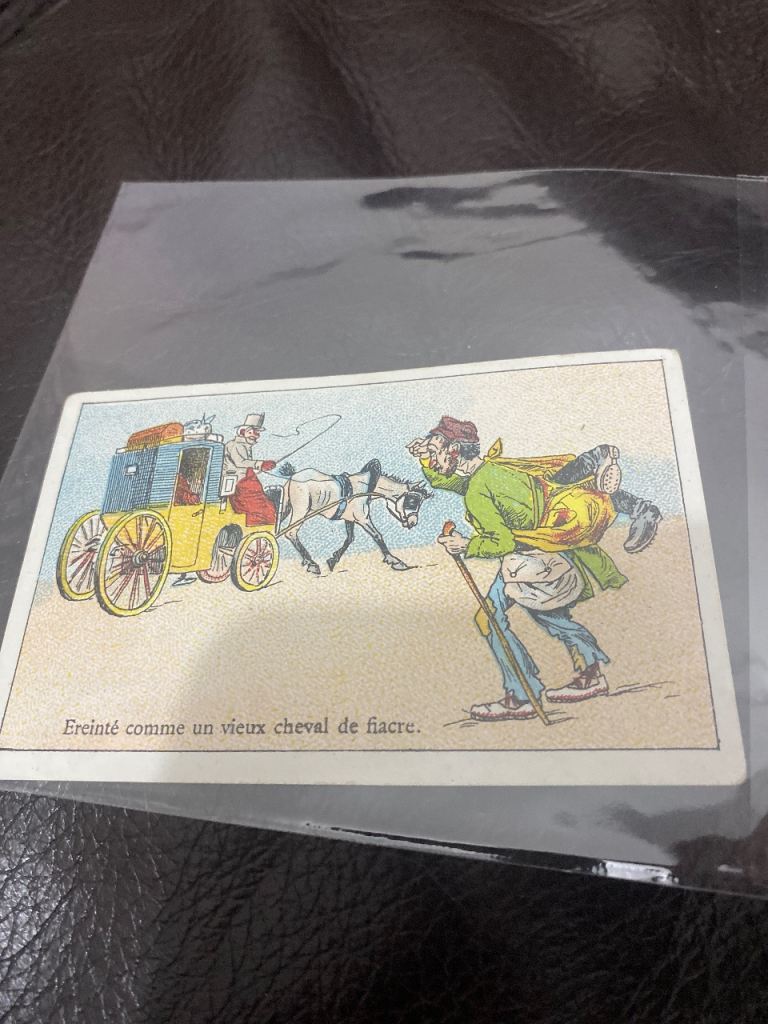 Vintage French Illustration Card – "Ereinté comme un vieux cheval de fiacre"