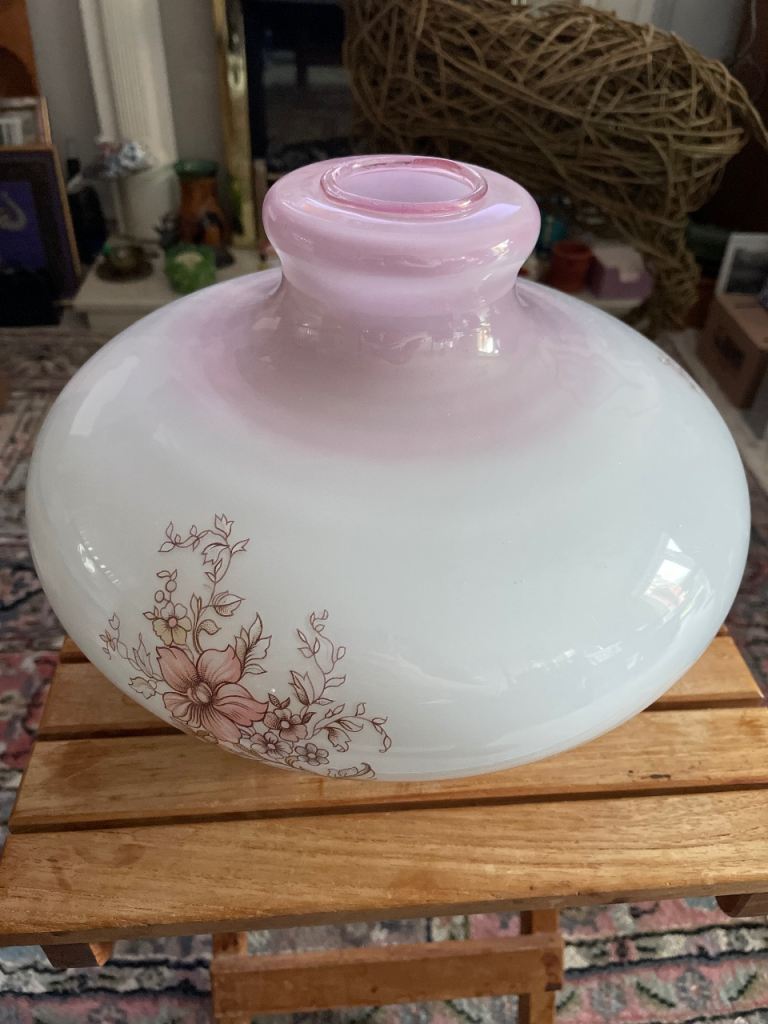 Vintage Pink Glass Bell Shape Lightshade with Pie Crust Edge and Floral Design